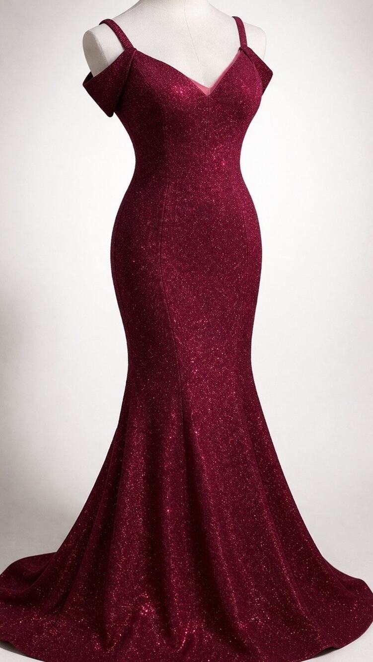 Nightway Maroon Glitter Mermaid Gown Long Formal Dress Prom Evening Size 8